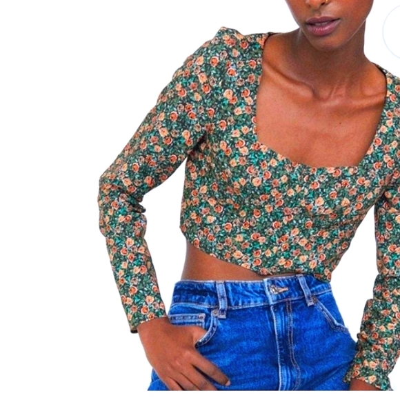 ZARA Floral Bustier Long Sleeve Crop Top. Size XS - Picture 3 of 14